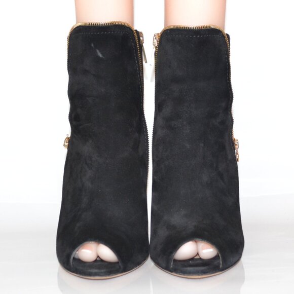 Salvatore Ferragamo Black Suede Zipper Peep Toe 'Riona' Booties SIZE 7 (EU 37) - Picture 2 of 9
